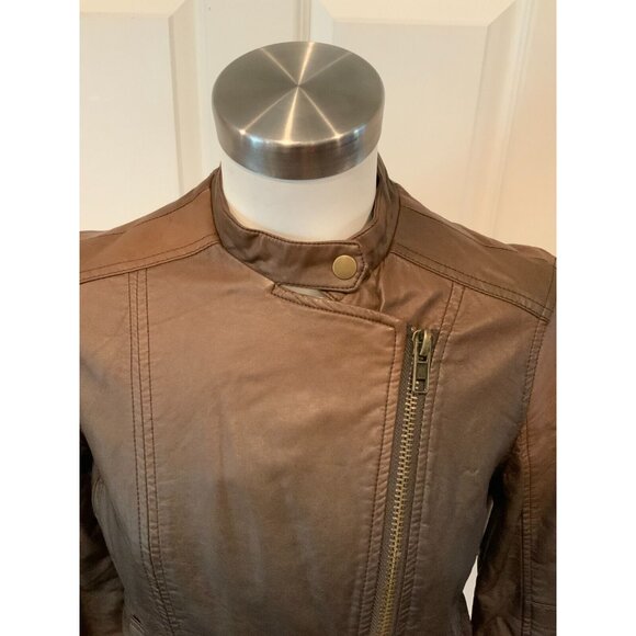 Kut From The Kloth Brown Vegan Leather Zip-Up Moto Jacket, Size Small - Picture 2 of 6